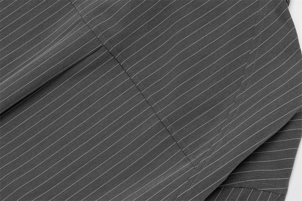 Oversized Pinstripe Long-Sleeve Shirt with Detachable Tie – Relaxed Fit