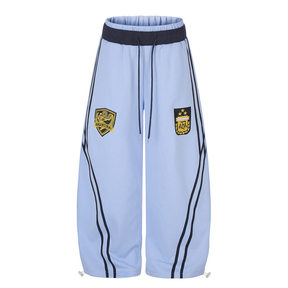 Wide-Leg Sweatpants with Badge Embroidery – Men's Streetwear Tapered Joggers