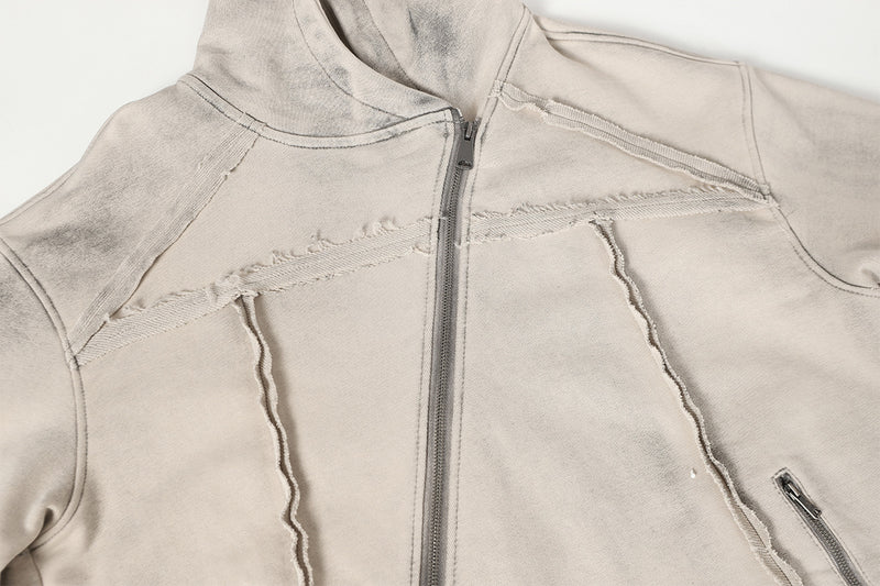 Deconstructed Asymmetric Zip Hoodie – Washed Oversized American Streetwear