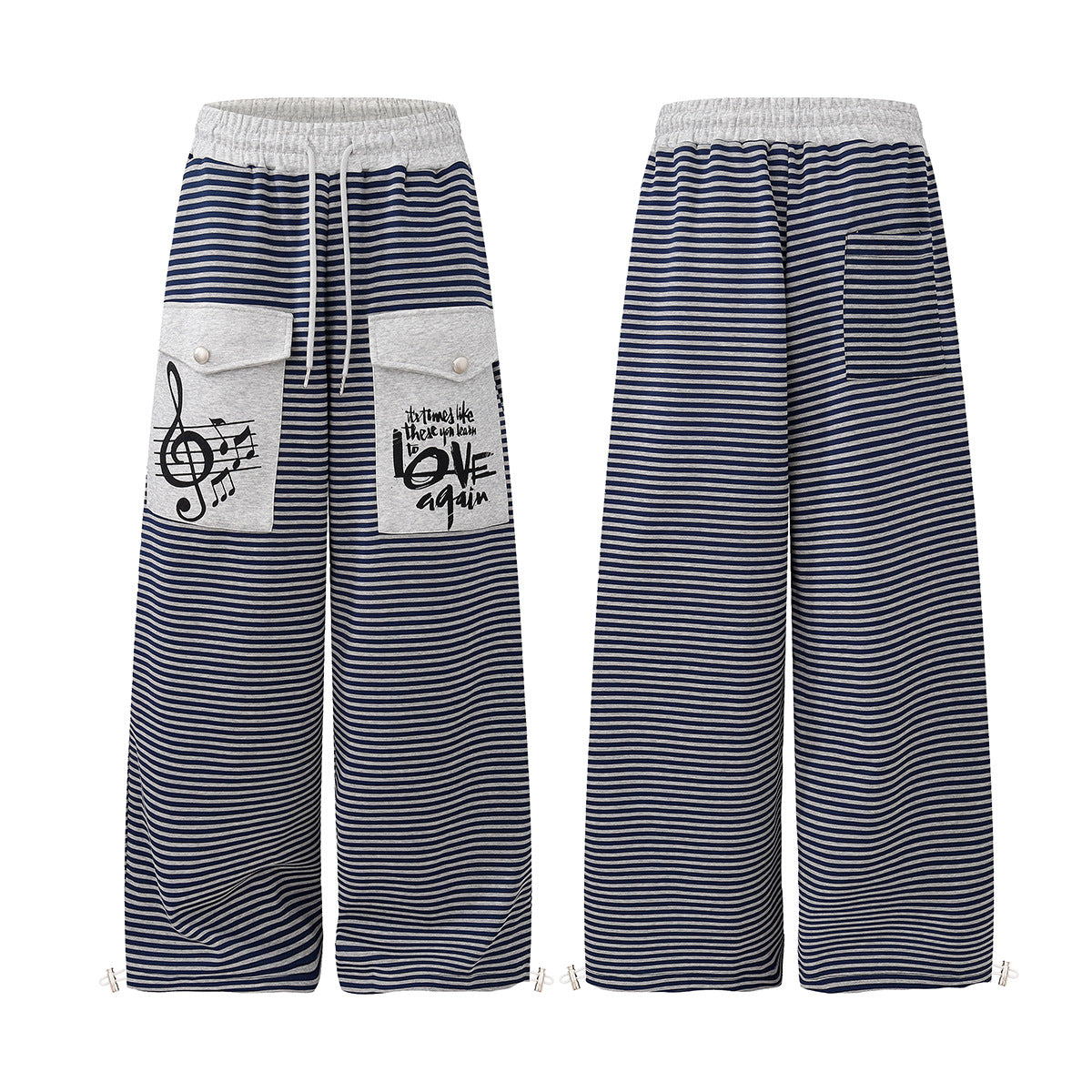 Pantalon de jogging wide leg rayé avec imprimé notes de musique et poches cargo