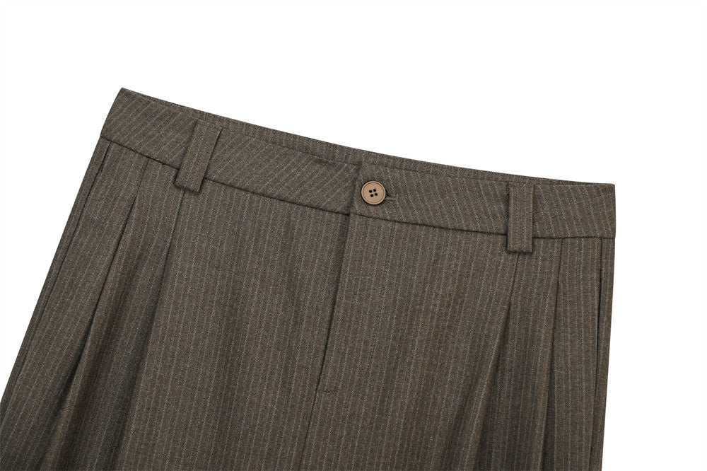 Pinstripe Wide-Leg Pleated Dress Pants – Relaxed Fit Straight Trousers