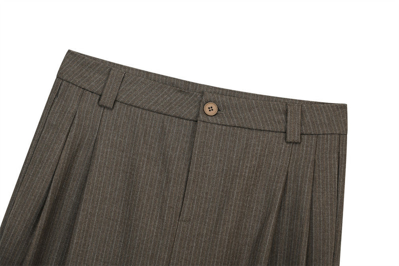 Pinstripe Wide-Leg Pleated Dress Pants – Relaxed Fit Straight Trousers