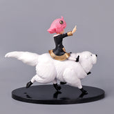 The Spy × Family Anya Forger PVC Figure depicts the fan-favorite character with pink hair and a black-and-gold outfit, riding a polar bear and striking a pose on a sleek black circular base with her right arm raised. This 17 cm adorable collectible statue captures her charm perfectly.