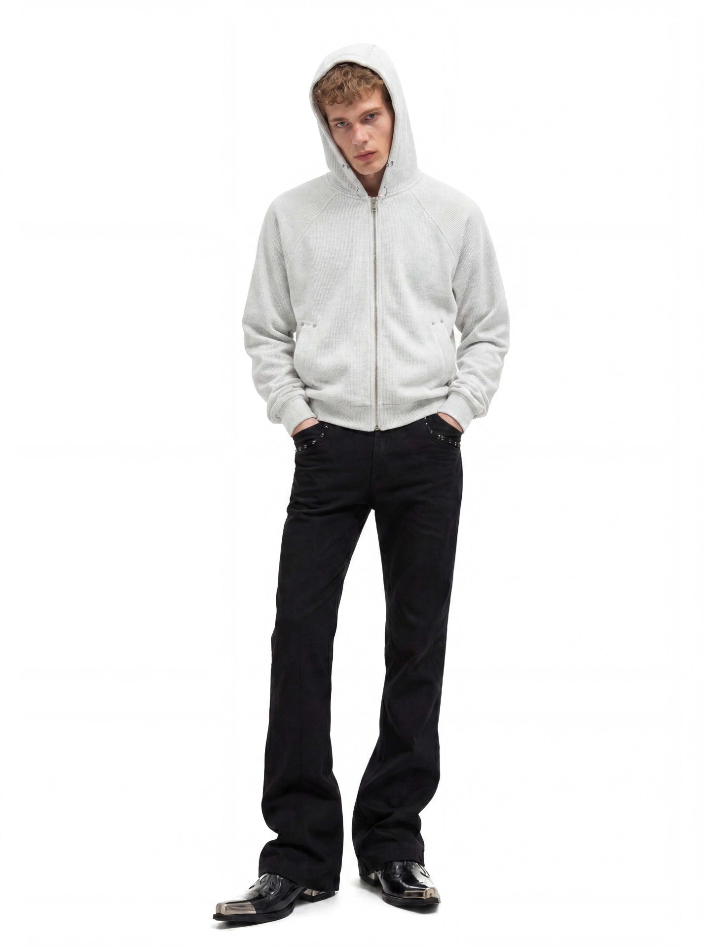 Sweat à capuche court zippé – Sweat intégralement zippé à manches raglan côtelées