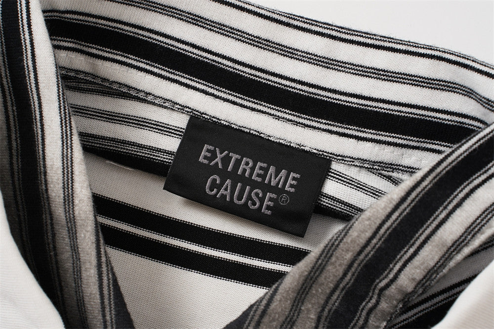 Oversized Striped Polo Shirt – Half-Zip Collar Short Sleeve Tee