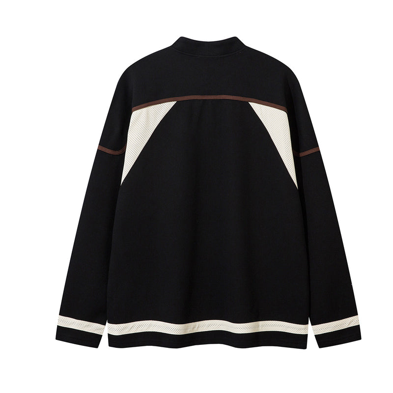 Lace-Up Hockey Jersey Sweatshirt – Colorblock Mesh Panel Pullover