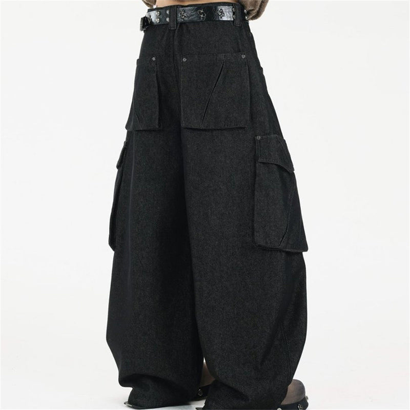 Black Baggy Cargo Jeans Men – Wide-Leg Denim with Large Utility Pockets