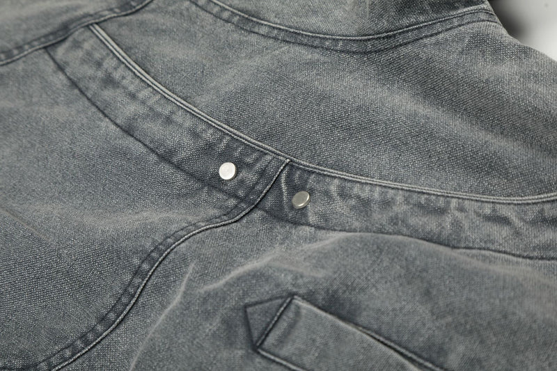 Veste Harrington en denim délavé avec fermoirs métalliques – Gris délavé à l'acide