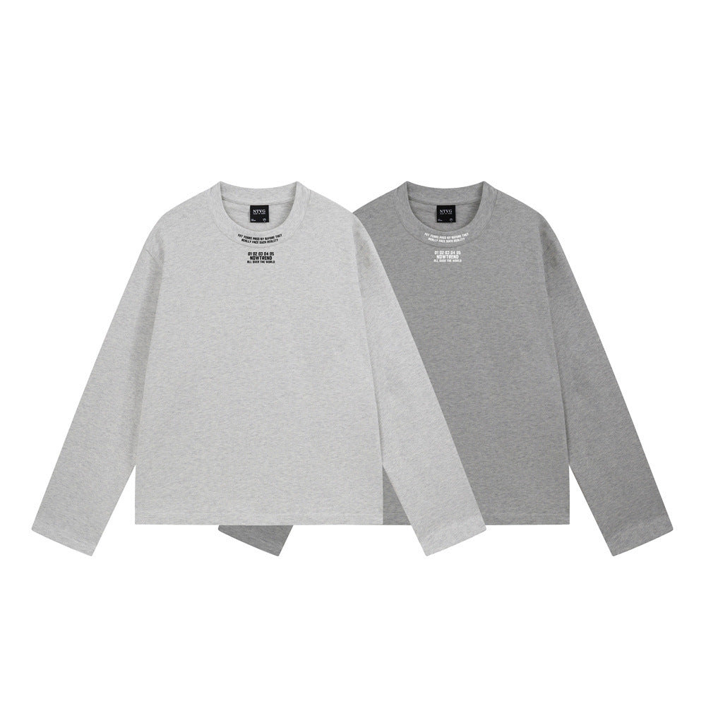 Langarm-T-Shirt mit Rundhalsausschnitt – minimalistischer Schriftprint, meliertes Grau