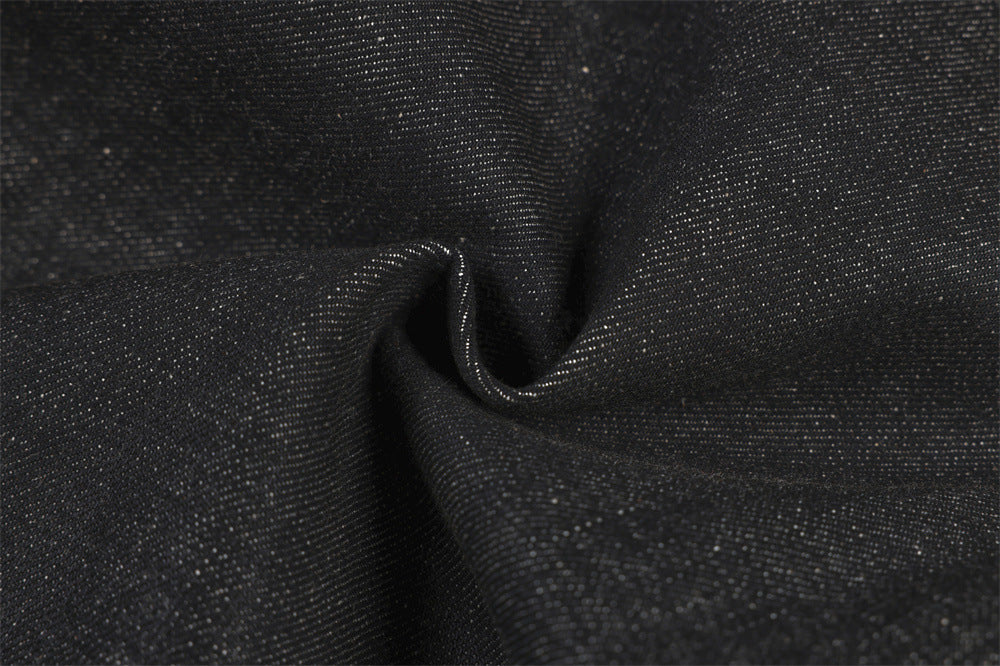 Baggy Black Jeans Men's Wide-Leg Denim with Leopard Print Pockets & Charm Detail