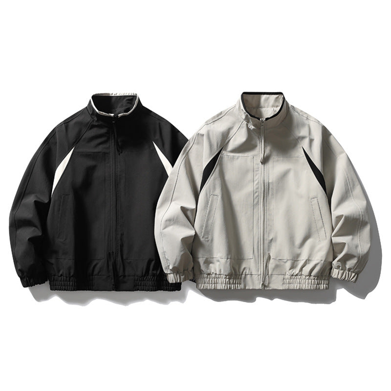 Mock Neck Colorblock Track Jacket – Relaxed Fit Zip-Up Windbreaker