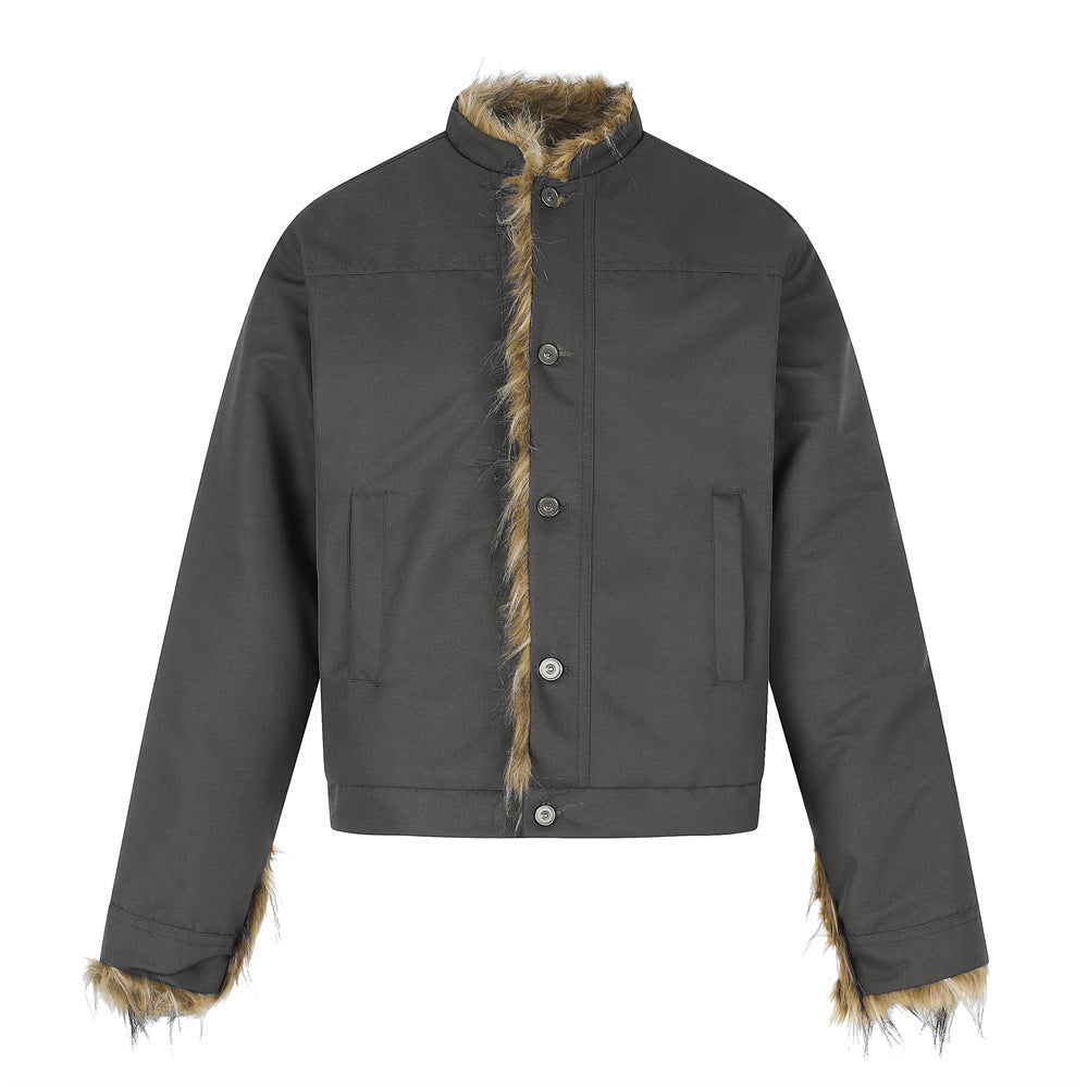 Faux Fur Trim Stand Collar Padded Jacket – Relaxed Fit Men's Winter Coat