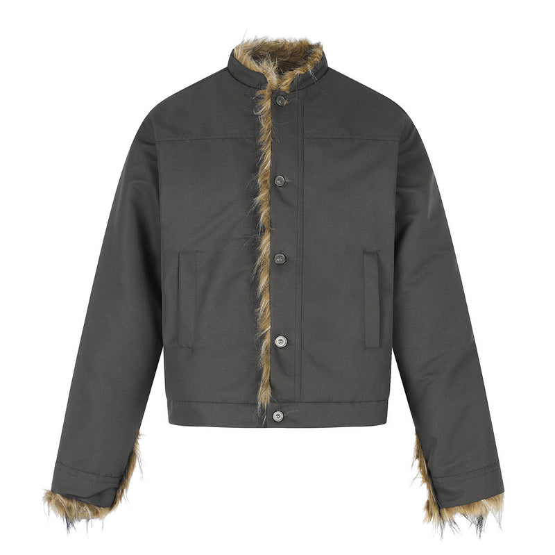 Faux Fur Trim Stand Collar Padded Jacket – Relaxed Fit Men's Winter Coat