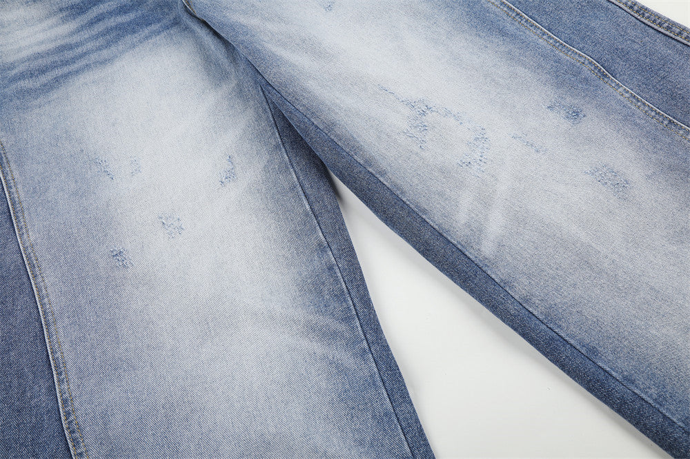 Jean homme à jambe large – Denim délavé à double ceinture, pantalon droit