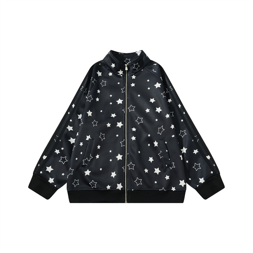 Veste zippée sportive à col montant et imprimé étoiles — Survêtement streetwear oversize