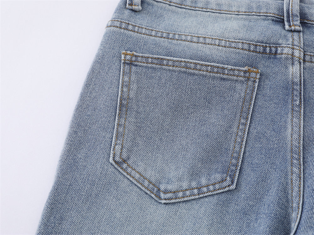 Jean homme flare wide leg – Délavage clair, fente latérale et étoiles