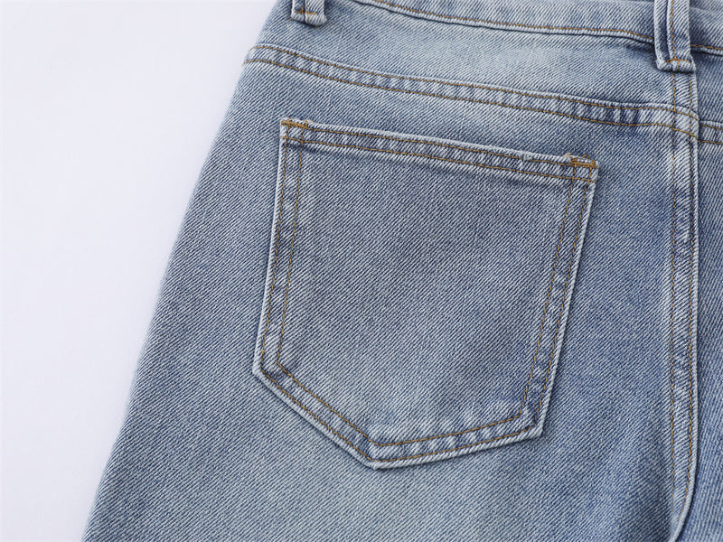 Jean homme flare wide leg – Délavage clair, fente latérale et étoiles