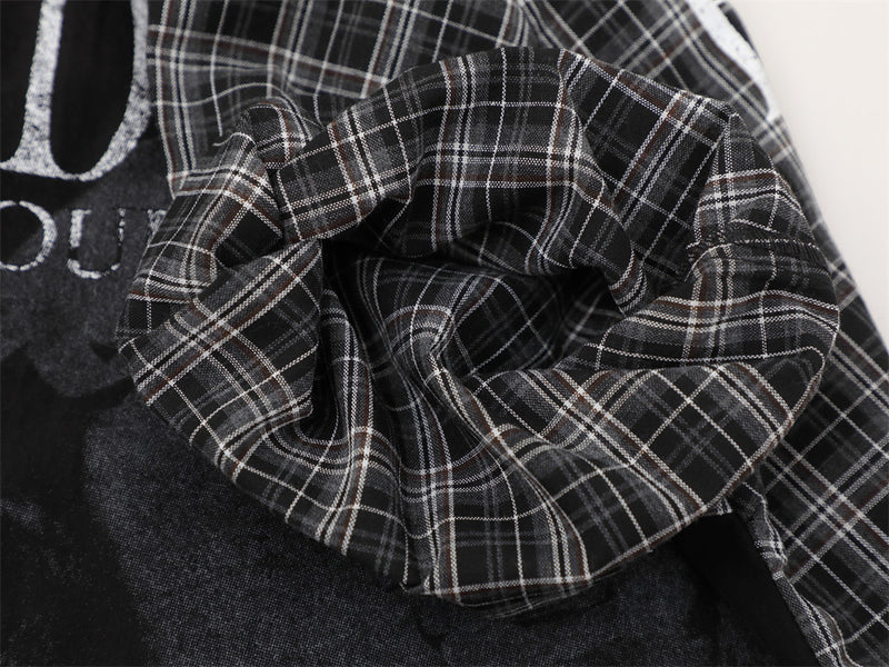 Don't Judge Me Graphic Patchwork Plaid Short Sleeve Shirt
