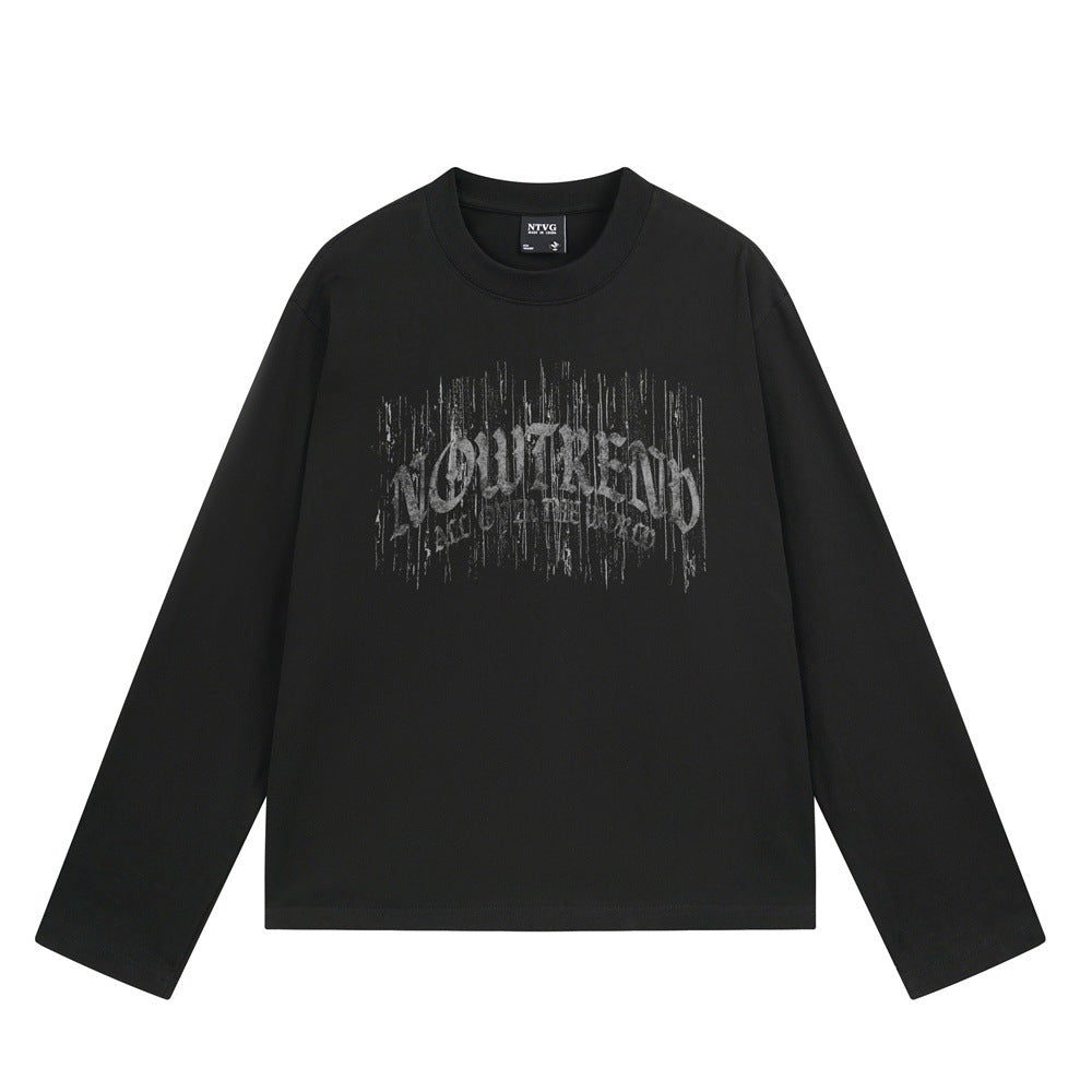 Long Sleeve Tee Gothic Letter Distressed Print Relaxed Fit