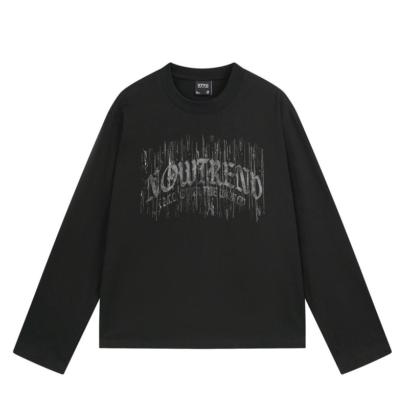 Long Sleeve Tee Gothic Letter Distressed Print Relaxed Fit
