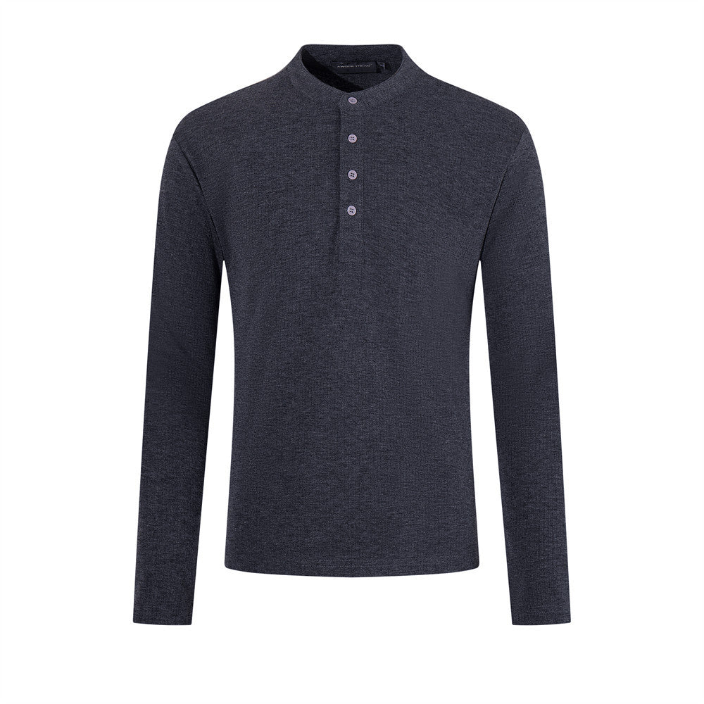 Henley Shirt Long Sleeve Men's Slim-Fit Stand Collar Button Placket Top