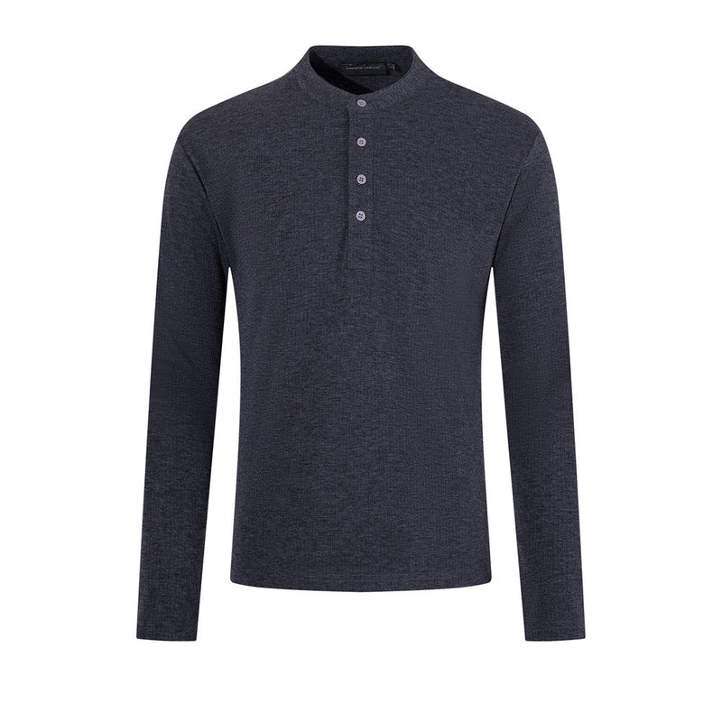 Henley Shirt Long Sleeve Men's Slim-Fit Stand Collar Button Placket Top