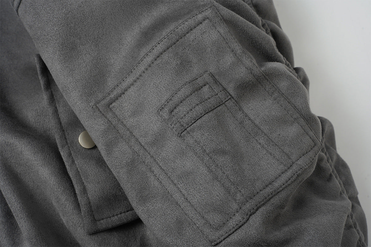 Bomber en suédine avec capuche en fausse fourrure – Manteau d’hiver oversize