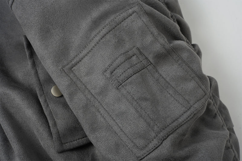 Bomber en suédine avec capuche en fausse fourrure – Manteau d’hiver oversize