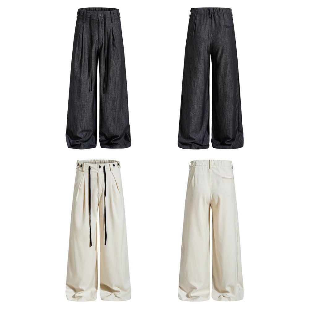 Wide-Leg Pleated Trousers – Men's Loose Fit Draped Floor-Length Pants