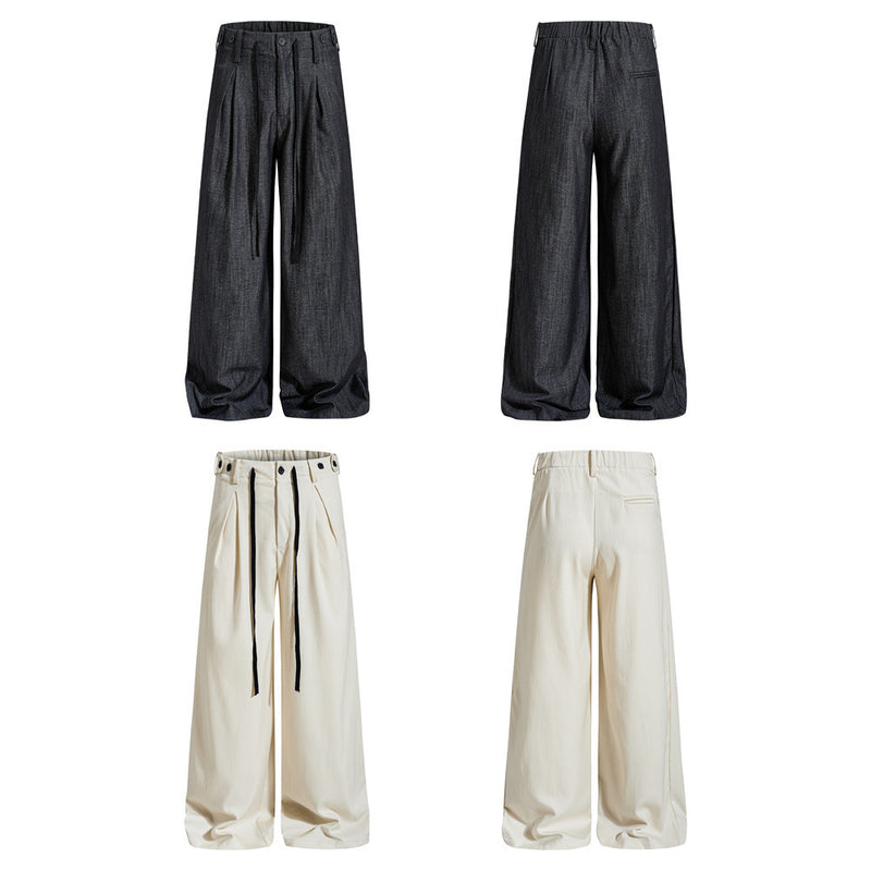 Wide-Leg Pleated Trousers – Men's Loose Fit Draped Floor-Length Pants