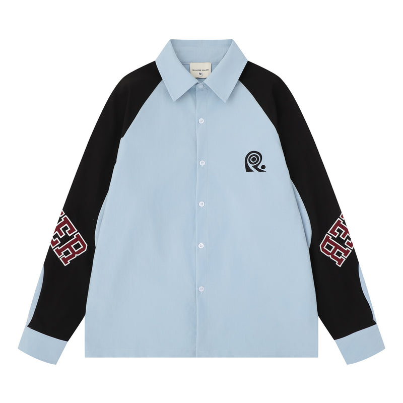 Baggy Long Sleeve Shirt Men's Colorblock Raglan Letter Embroidery Oversized