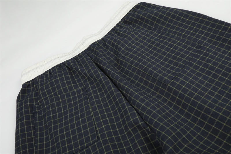 Plaid Wide-Leg Pants – Contrast Elastic Waistband, Relaxed Fit