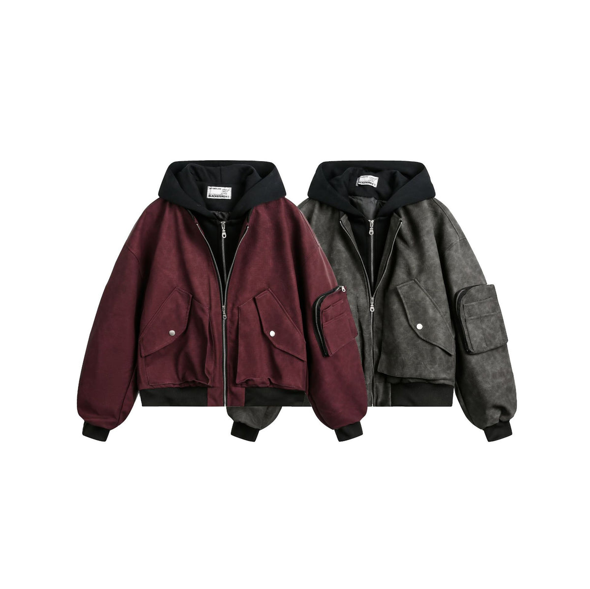 Oversized Hooded Bomber Jacket – Vintage American Streetwear PU Leather Flight