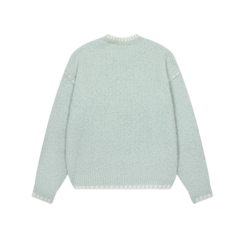 Cartoon Jacquard Crewneck Knit Sweater with Fringe Detail
