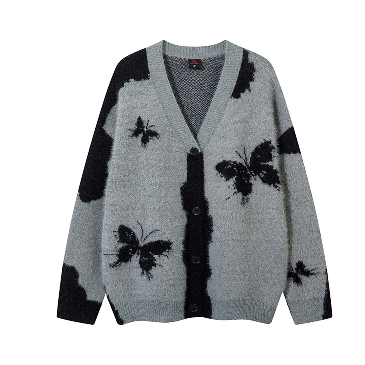 Gilet cardigan en maille jacquard papillon – Col V oversize, maille couple