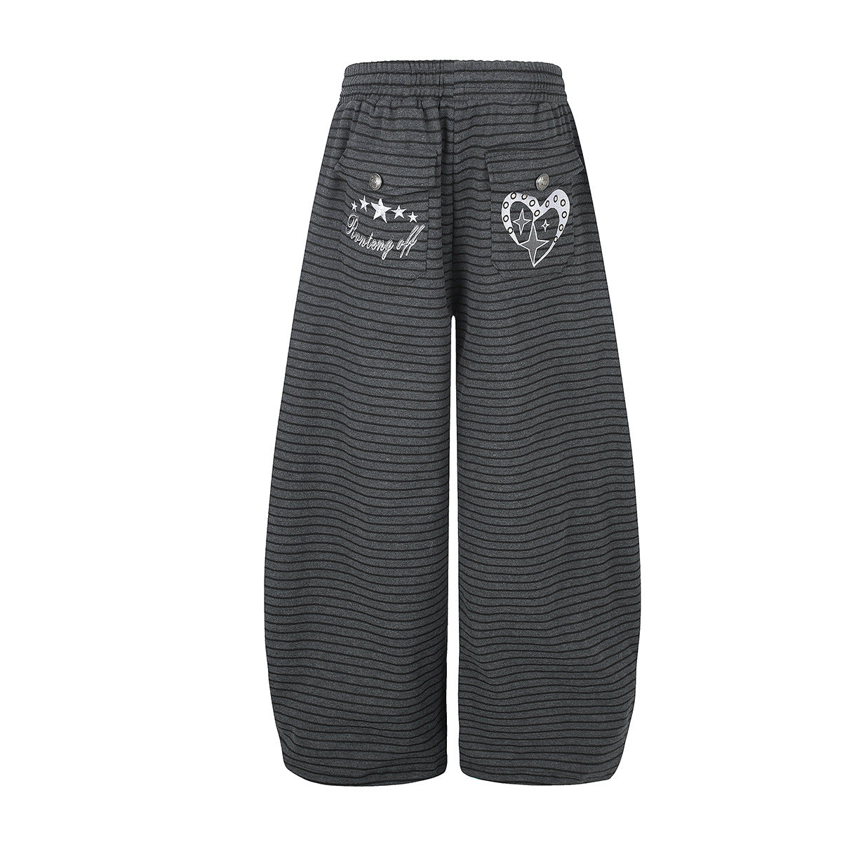 Wide-Leg Striped Sweatpants with Double-Button Detail & Drawstring Waist