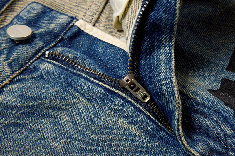Men's Loose Fit Jeans Vintage Number Print Straight-Leg Baggy Denim Pants