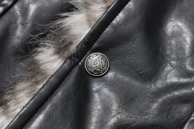 Black Faux Leather Biker Jacket with Faux Fur Collar & Lining