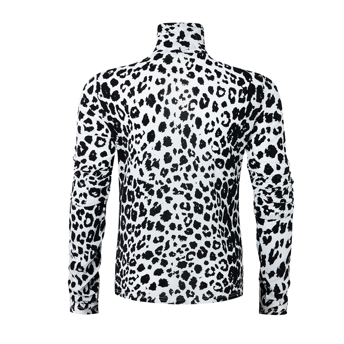 Leopard Print Turtleneck Long Sleeve Slim-Fit Shirt