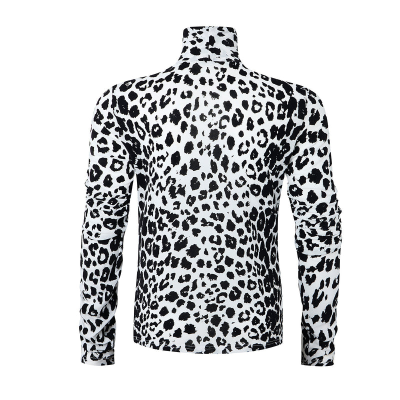Leopard Print Turtleneck Long Sleeve Slim-Fit Shirt
