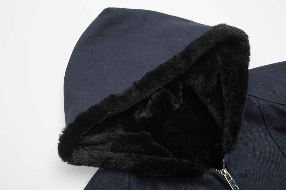 Oversized Hooded Bomber Jacket with Sherpa-Lined Hood & Decorative Buttons