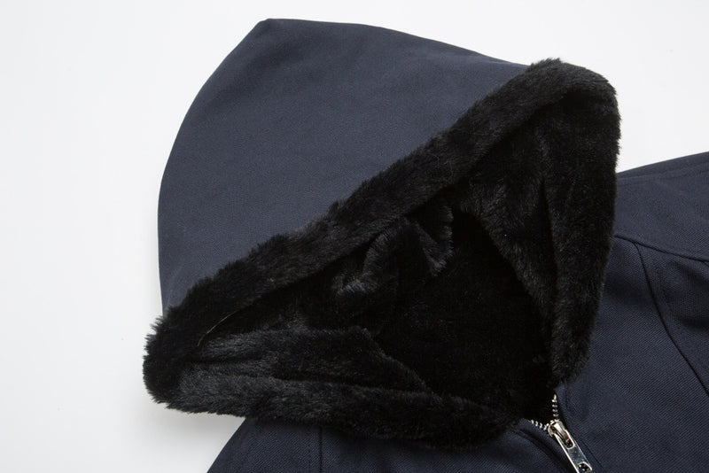Oversized Hooded Bomber Jacket with Sherpa-Lined Hood & Decorative Buttons