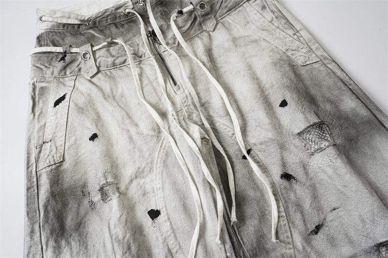 Distressed Wide-Leg Jeans | Grunge Punk Dirty-Wash Double Waistband Pants