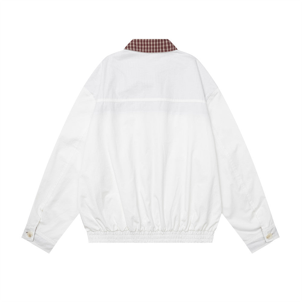 Oversized Harrington Jacket with Contrast Plaid Collar – Men's Relaxed Fit