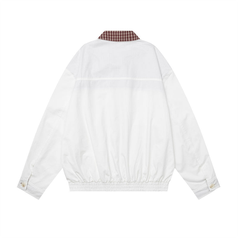 Oversized Harrington Jacket with Contrast Plaid Collar – Men's Relaxed Fit