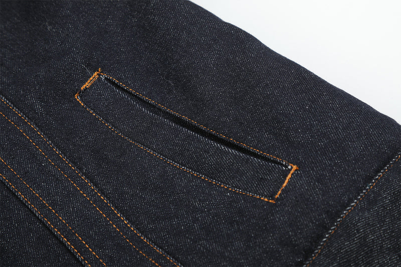 Dark Indigo Denim Jacket with Faux Fur Collar & Fleece Lining