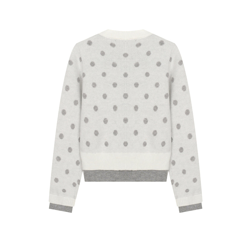 Polka Dot Knit Cardigan Sweater – Cropped Button-Up Knitwear