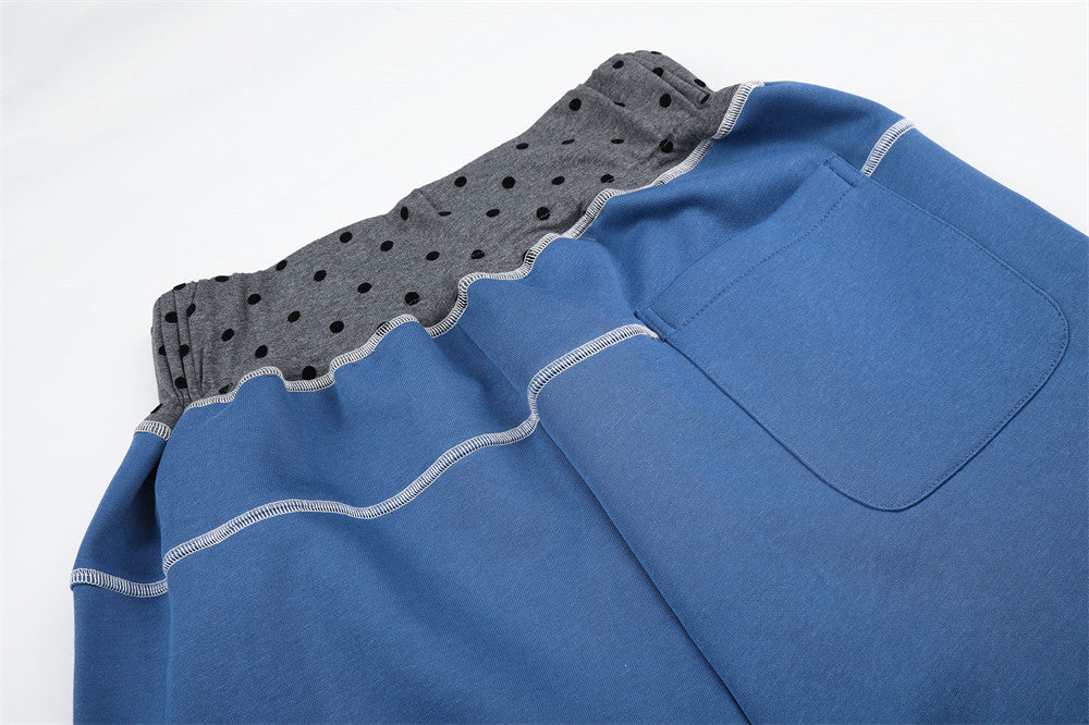 Pantalon de survêtement à jambes larges – Étoile bleue, bandes latérales et ceinture à pois