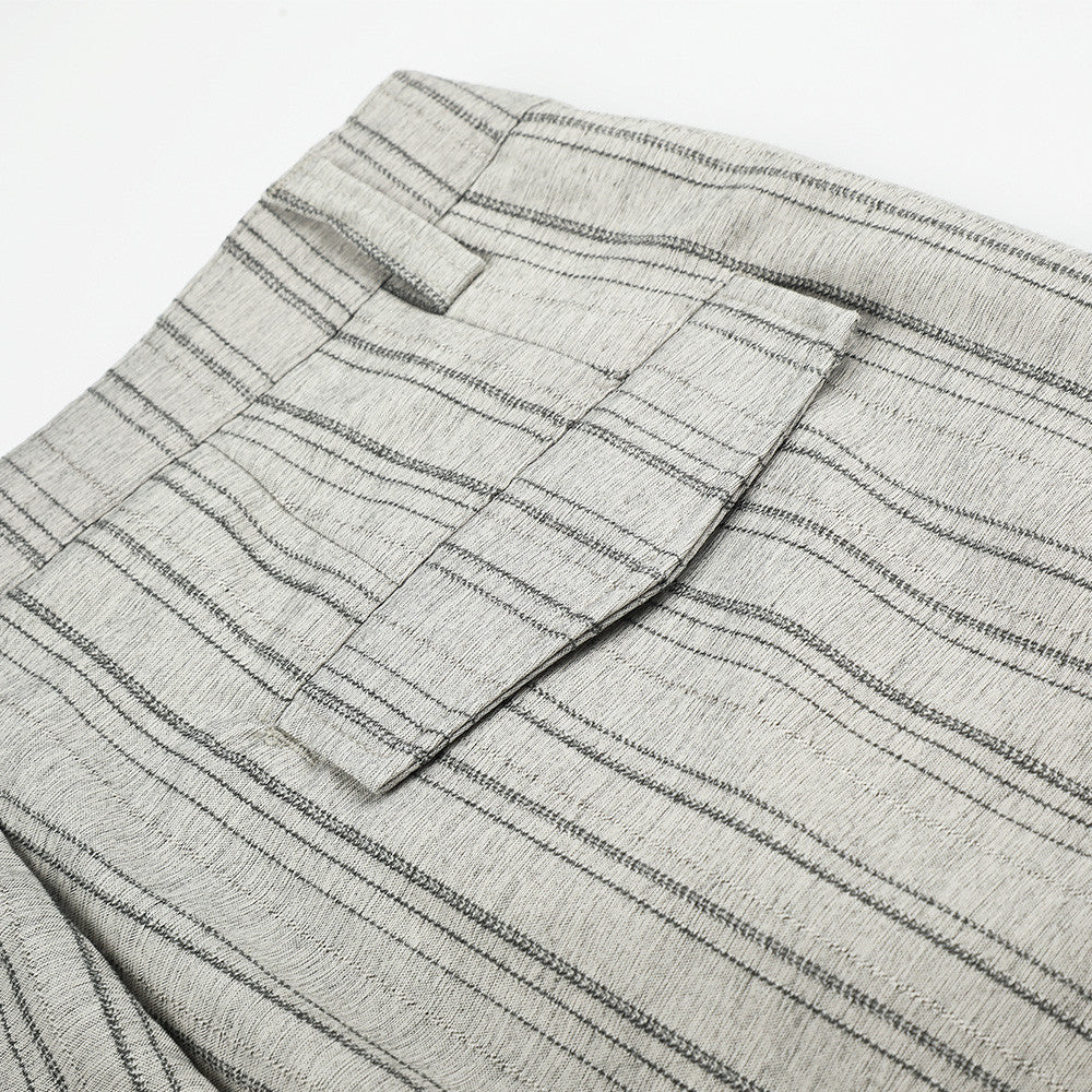 Wide-Leg Striped Trousers – Button-Fly Pleated Straight-Cut Pants