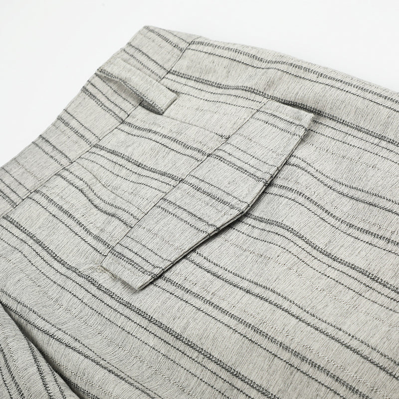 Wide-Leg Striped Trousers – Button-Fly Pleated Straight-Cut Pants